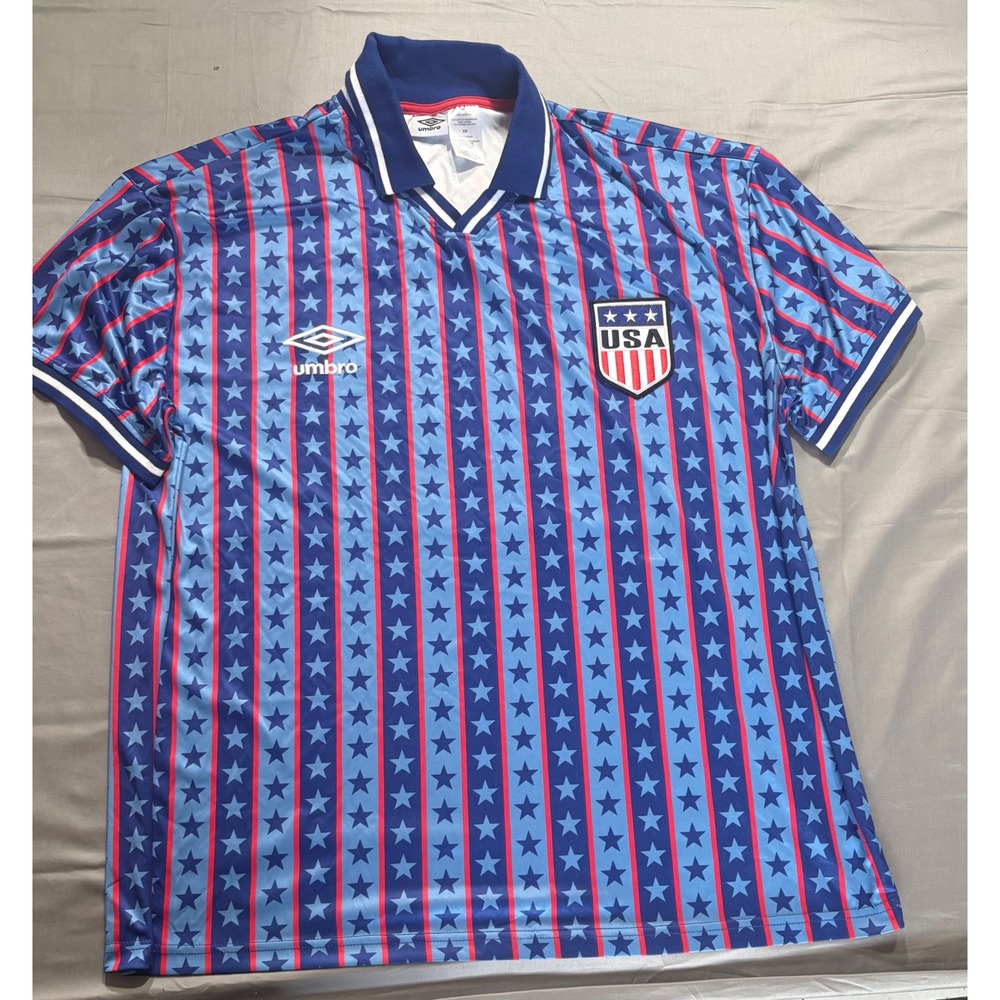 Vintage Umbro USA Soccer Jersey 1994 World Cup Stars Stripes Mens XL Blue Red
